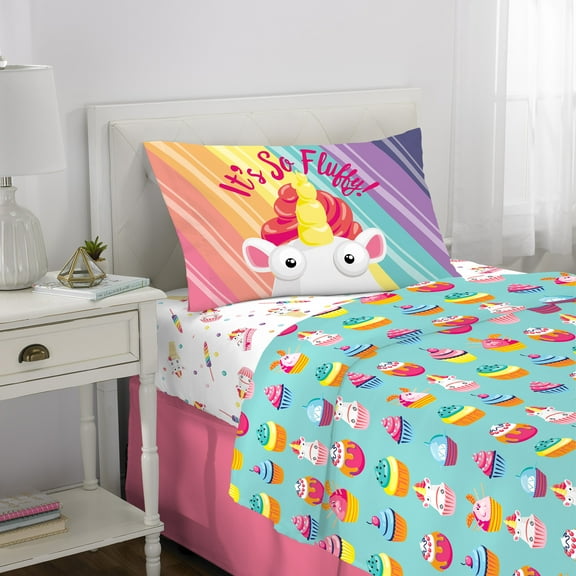 Fluffy the Unicorn Kids Twin Sheet Set, Rainbow