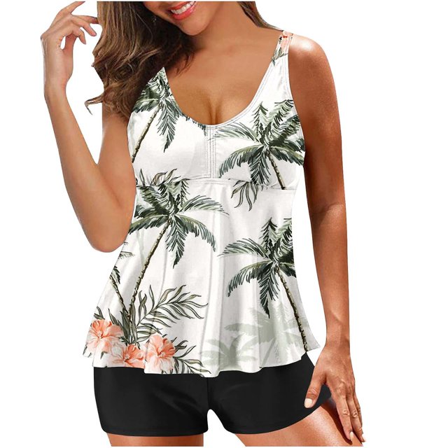 Women Conservative Print Strappy Back Set Two Piece Swimsuits Swimdress