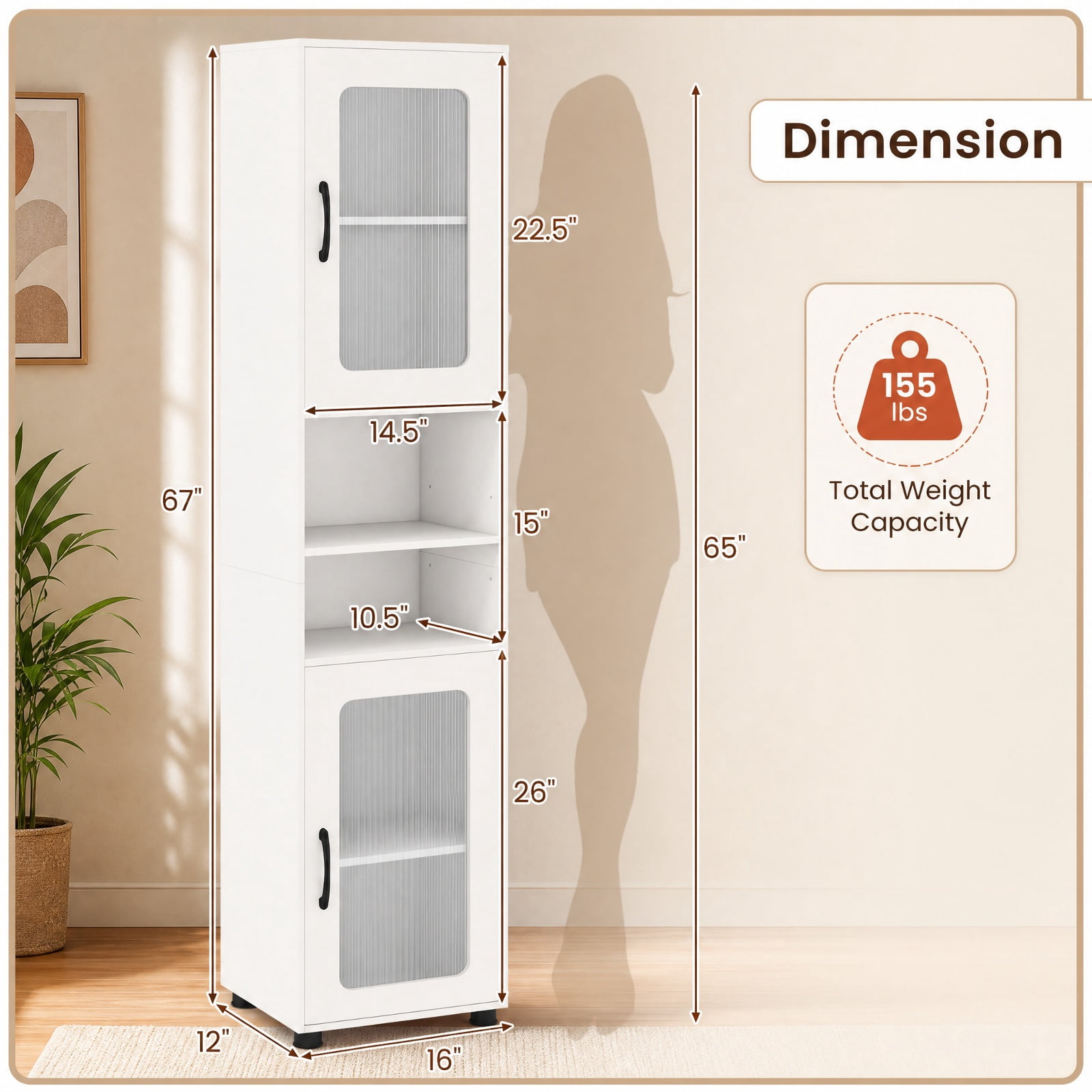 Vebreda Freestanding Bathroom Storage Cabinet, Tall Bathroom Storage Cabinet 67 Inches Freestanding Storage Organizer, Flexible Storage Options