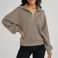 thumbnail image 2 of Tiweut Sweatshirts for Womens Long Sleeve Round Neck Half Zip Pullover Solid Color Loose Fit Tops Khaki,XL, 2 of 4