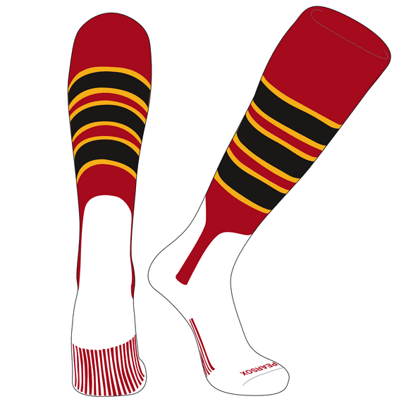 PEAR SOX OTC Baseball Softball Stirrup Socks (C, 7in) Red, Gold, Black (S)