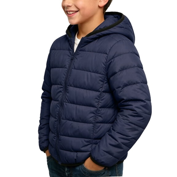 Cethrio Boys Puffer Jackets Size 8, Zip up School Warm Long Sleeve Winter Outerwear with Pockets Navy