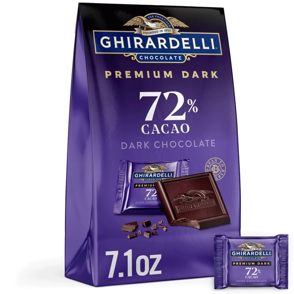 GHIRARDELLI PREMIUM DARK 72% Cacao Dark Chocolate SQUARES, 7.1 oz Bag