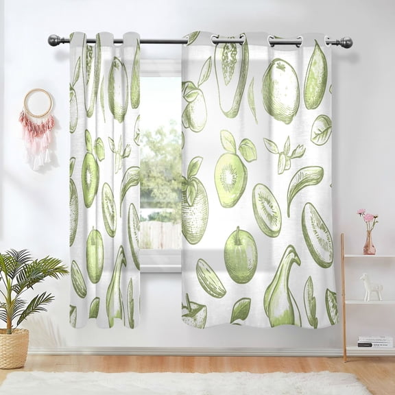Yayeee Window Curtains Set of 2 for Living Room Light Filtering 63"x42", Kiwi Leaves Fruit Pattern