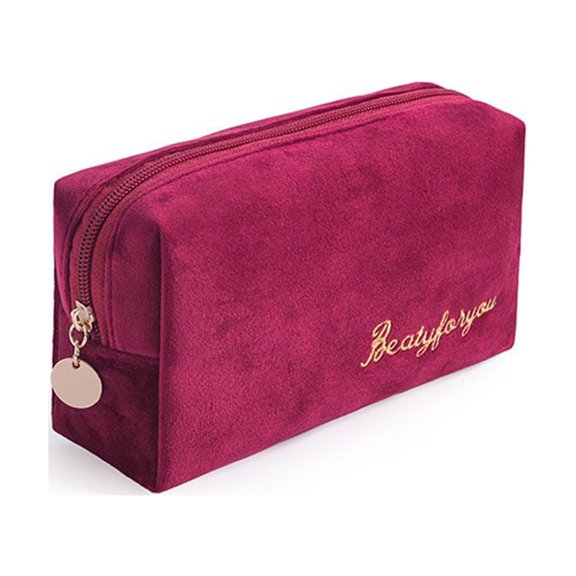 Portable Women Large Capacity Wash Handbags Soft Travel Lipstick Bags Velvet Cosmetic Bag Beauty Case Makeup Bag WINE RED