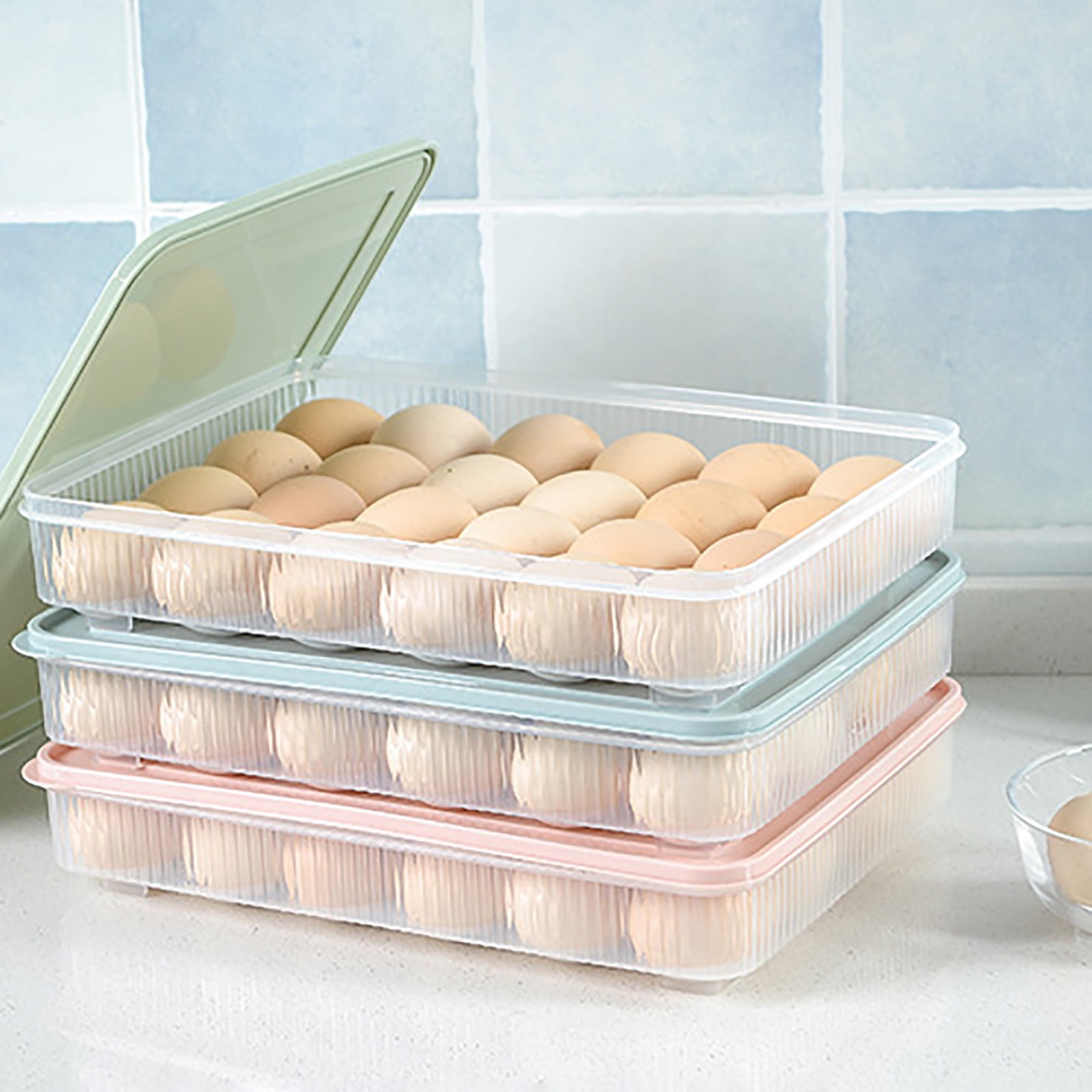 BMYJ Deviled Egg Containers with Lid, Portable Storage Carrier Egg Holder Deviled Egg Tray for Refrigerator Easter Party Holding 24 Eggs, Refrigerator Fresh-Keeping Storage Box