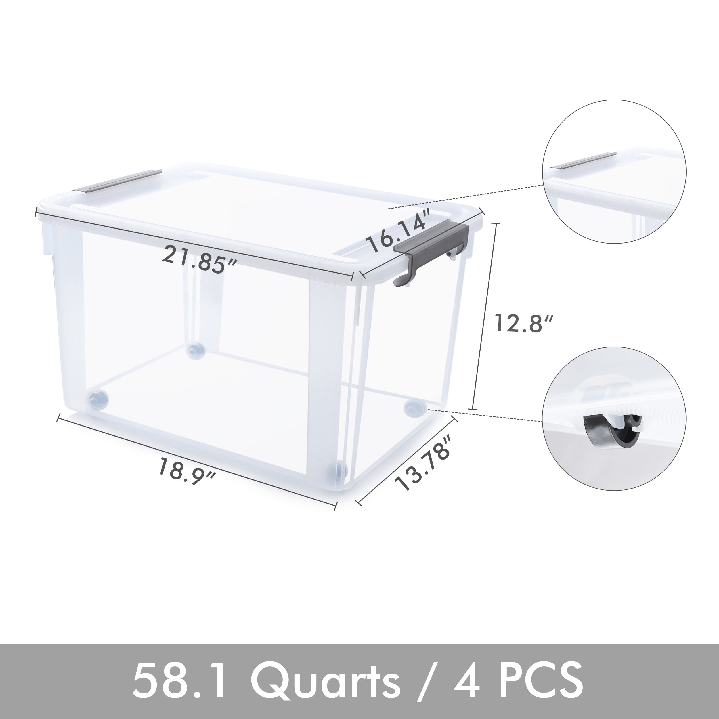 Citylife 58.1 QT Plastic Storage Bins with Lids and 6 Secure Latching  Buckles Stackable Storage Containers for Organizing Clear Sturdy Storage  Box, 3