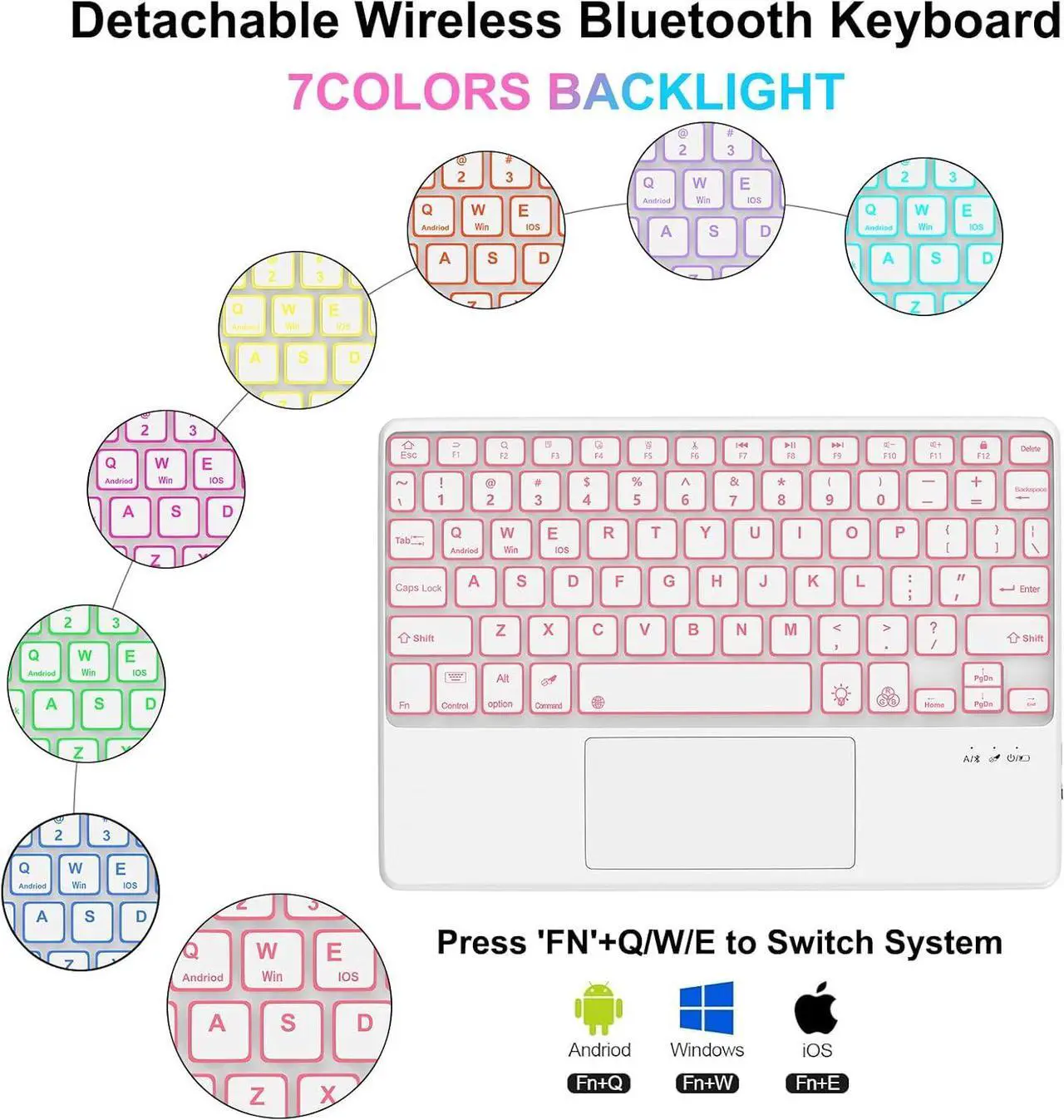 Keyboard Case for Xiaomi Pad 7/ Pad 7 Pro 11.2 Inch, 7 Color Backlit, Magnetic Detachable Wireless Bluetooth Keyboard, Multi-Touch Trackpad, Stain Resistant Cover, Rechargeable