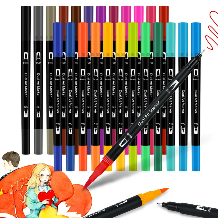 24 Color Watercolor Soft Flexible Brush Tip Pens Set - Fine, Broad Lines,  Vibrant, 24 Brush Pen Set - Harris Teeter