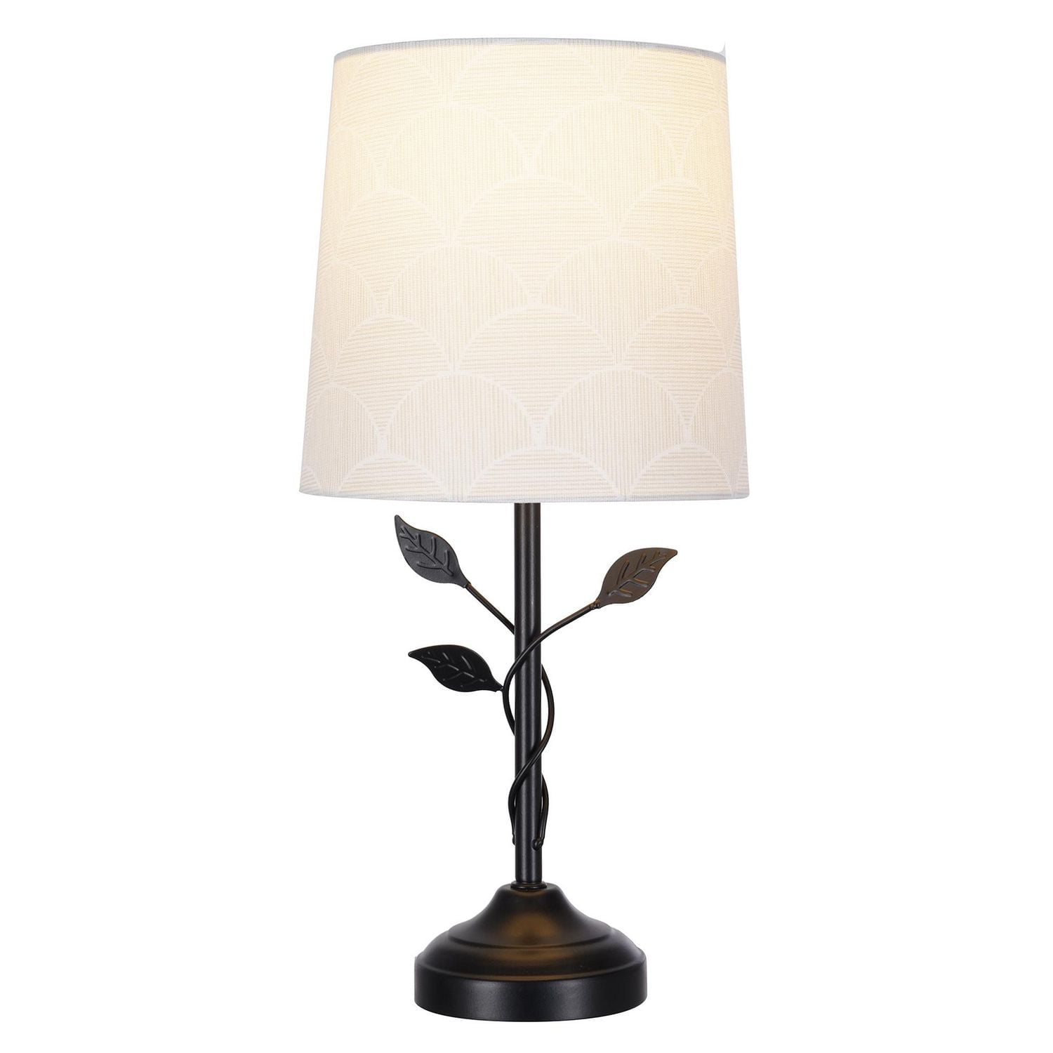 Lampe de table en métal au fini noir mat de 39,4 cm de Home Trends avec détails de feuilles et abat-jour en tissu à motifs couleur crème