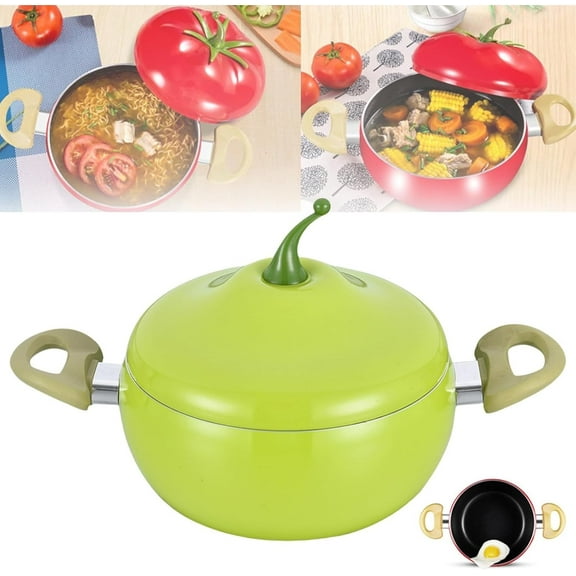 Enamel Cast Iron Stock Pot Tomato Cocotte, Nonstick Soup Tomato Shaped Pot Pasta Can, Cute Vegetable Shape, Multifunction Cooking Pot with Handles for Stewing Poaching Frying Thanksgiving(Pear,Cook