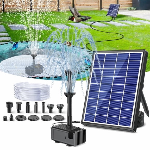 POPOSOAP Solar Fountain Pump for Bird Bath, 6.5W Solar Water Fountain Pump with Dry-Run Protection & Double-Layer Nozzles 5Ft Tubing for Pond, Bird Bath, Backyard Water Features
