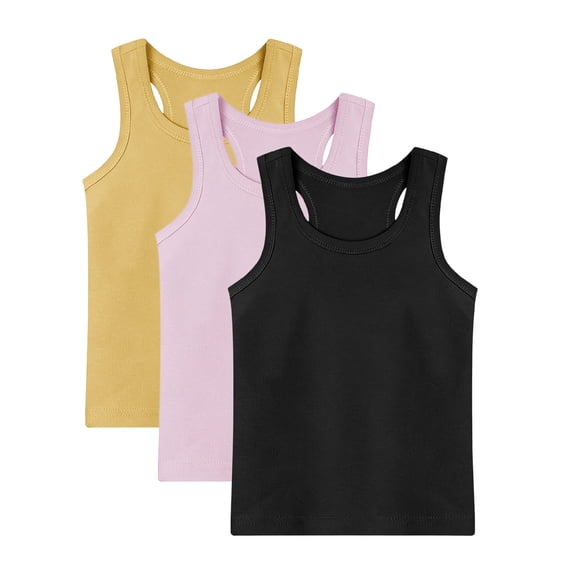 Nilvkv Girls Undershirts, Girls Tank Tops, Youth 3 Pack Solid Sleeveless Round Neck Basic Top Summer Casual Multicolor 6-7 Years