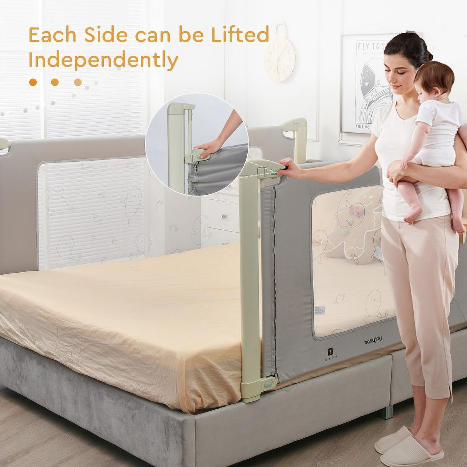 Spaco Bed Rail Guard for Toddlers Kid with Adjustable Height and Safety Lock-59 inch, Bed Rail for Queen, King, Twin, and Bunk Size Beds