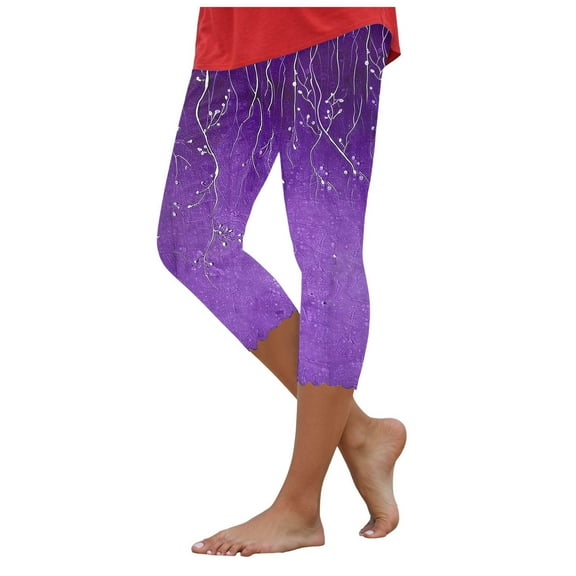 felwors Women Mid Waist Polka Dot Capri Leggings High Stretch Slim Fit Cotton Blend Knit Fabric Pants Black, L