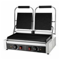 Commercial Panini Press, 3600W Electric Sandwich Maker, Stainless Steel Double Grill with Temp Control, 19x9in Non-Stick Plates, for Restaurant & Home Use