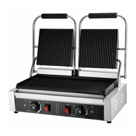 Commercial Panini Press, 3600W Electric Sandwich Maker, Stainless Steel Double Grill with Temp Control, 19x9in Non-Stick Plates, for Restaurant & Home Use