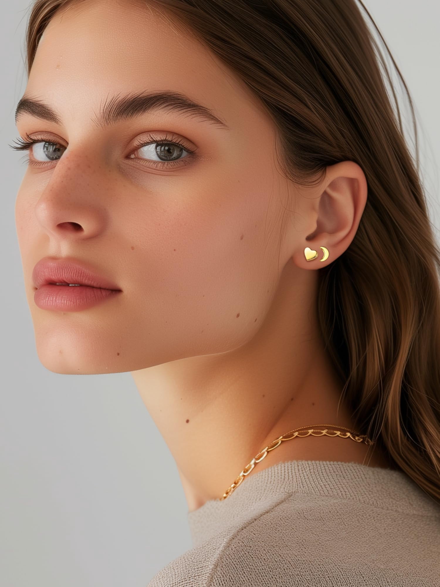 ChicSilver 14K Gold Plated Heart Earrings for Women 925 Silver Studs Statement Earring Trendy Valentines Earring Valentine's Day Gifts for Her