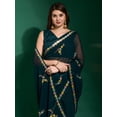 thumbnail image 6 of Teal & Purple Floral Embroidered Sequinned Pure Georgette Saree - 24392398, 6 of 7