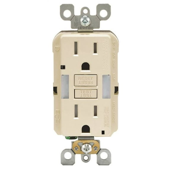 Leviton R96-GFNL1-00T GFCI Duplex Receptacle with Guide Light, 2 -Pole, 15 A, 125 V, Back, Side Wiring, NEMA: 5-15R