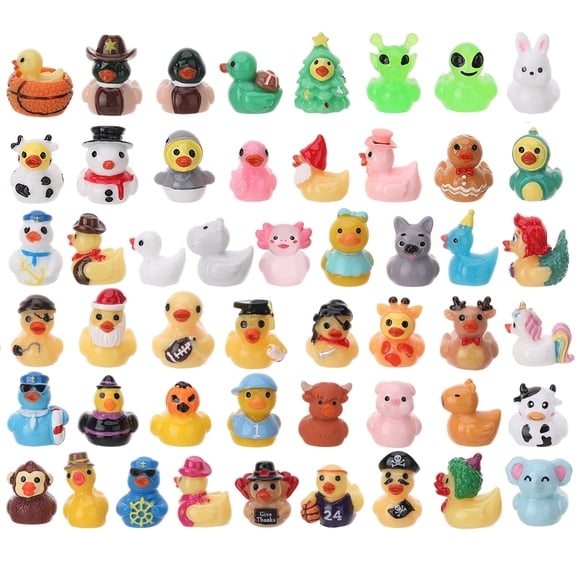 sixwipe 50 Types Mini Resin Colorful Ducks, Plastic Tiny Ducks to Hide Prank,Little Ducks Mini Figures for Fairy Garden, Dollhouse,Terrariums, Potted, Miniature Landscape Ornament