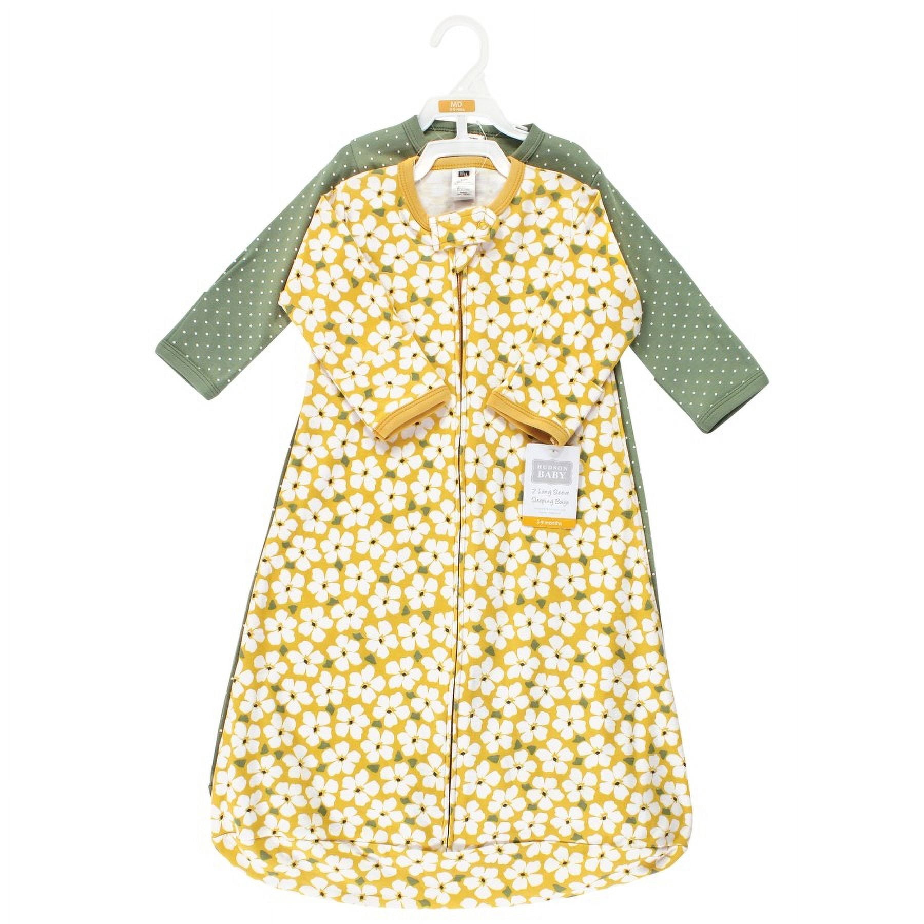 Hudson Baby Infant Girl Cotton Long-Sleeve Wearable Sleeping Bag, Sack, Blanket, Sage Floral Long Sleeve, 18-24 Months