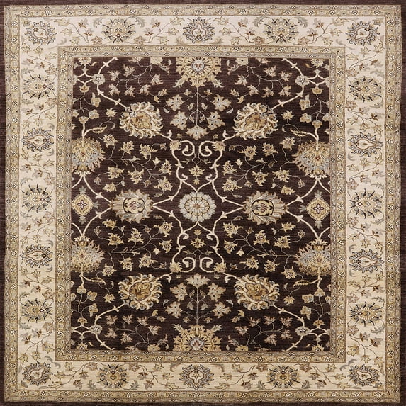 Ahgly Company Indoor Square Mid-Century Modern Bakers Brown Oriental Area Rugs, 4' Square