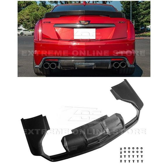 Replacement For 2016-2019 Cadillac CTS-V Sedan Models | GM Factory Replacement Style CARBON FIBER Rear Bumper Lower Valance Diffuser Insert Trim Vent Cover