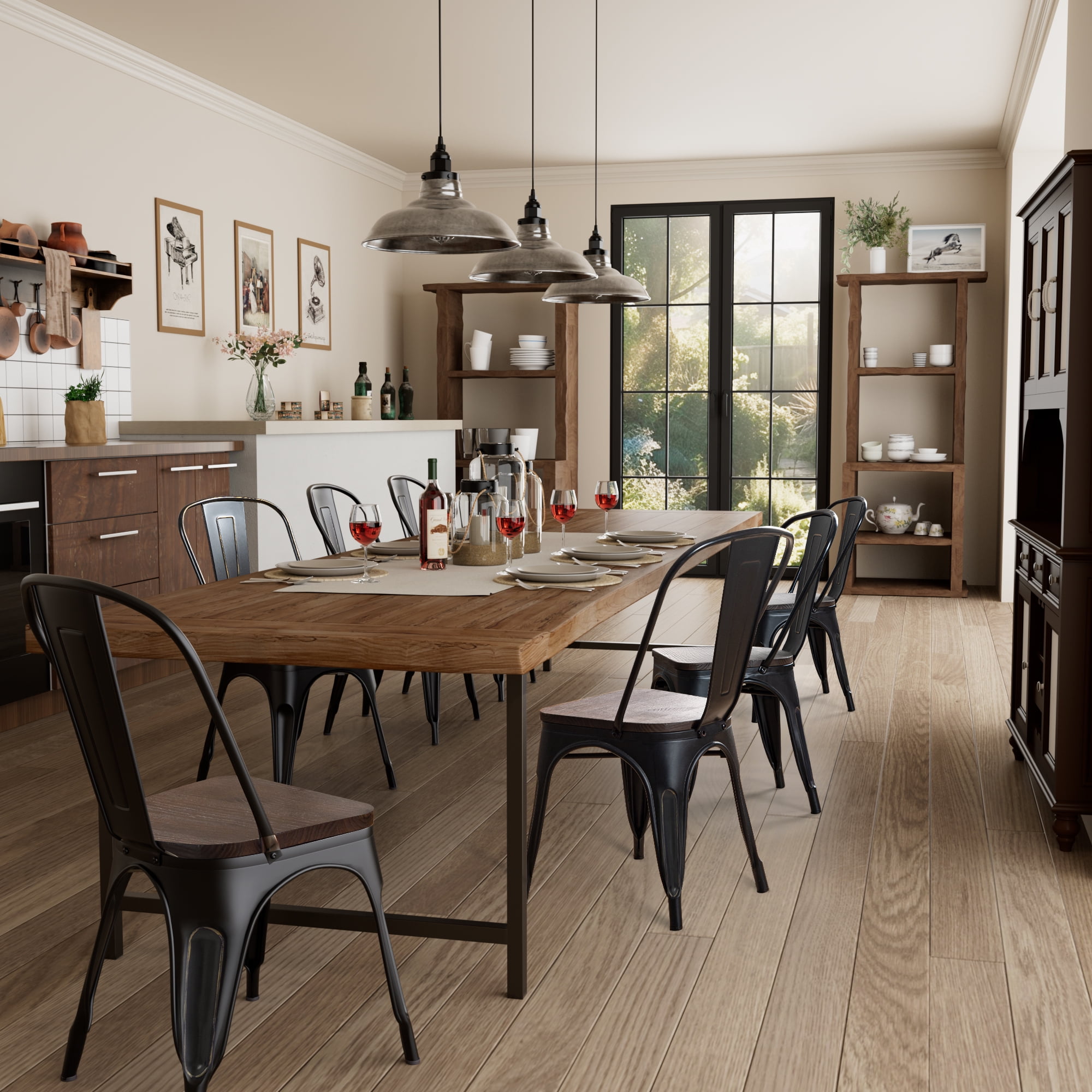 Vineego 18 Inch Wood Seat Dining Chair Set of 4 Industrial