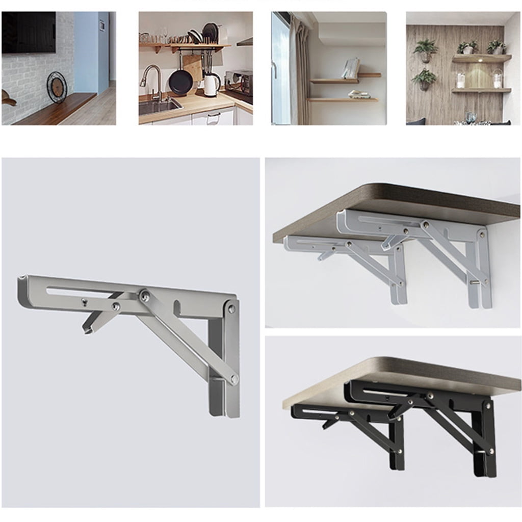 1 Pair Folding Shelf Brackets L-Angle Wall Mounted Brackets Metal Shelf Brackets & Supports Floating Shelf Hardware