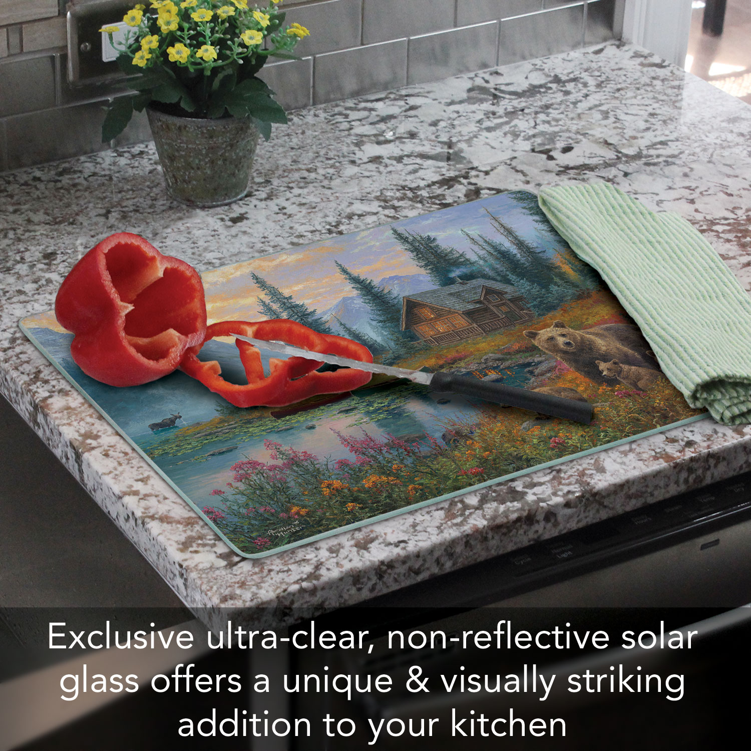 CounterArt Wilderness Retreat Tempered Glass Cutting Board 15" by 12"