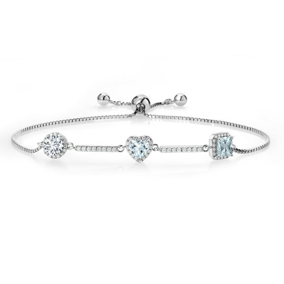 Gem Stone King 1.42 Ct E-F Lab Grown Diamond Sky Blue Aquamarine 925 Sterling Silver Bracelet for Women