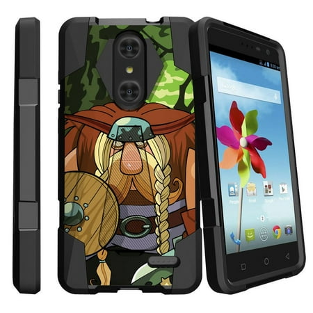 - ZTE Grand X4 Z956 Shock Fusion Heavy Duty Dual Layer Kickstand Case - Cartoon Viking
