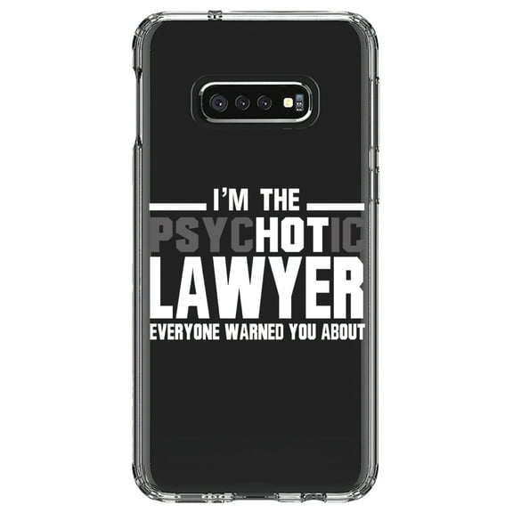 DistinctInk Clear Shockproof Hybrid Case for Samsung Galaxy S10e (5.8" Screen) - TPU Bumper Acrylic Back Tempered Glass Screen Protector - PsycHOTic Lawyer Everyone Warned You