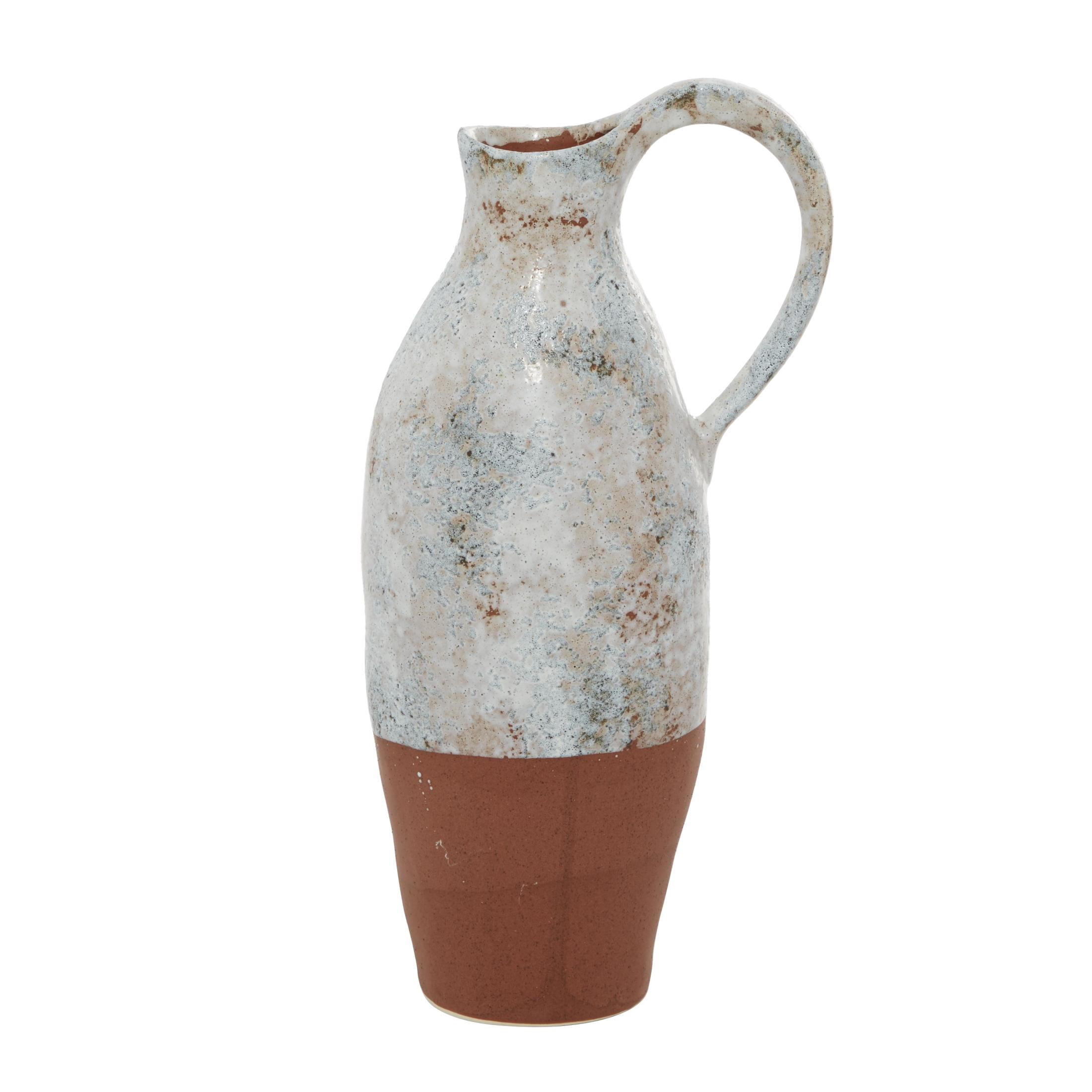 DecMode 14" Handmade White Ceramic Vase with Terracotta Accents