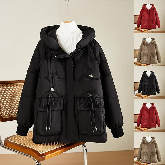 Fewfanhot Winter Clothing for Women Oversized Lightweight Jacket Hooded Trench Coat Windbreaker Waterproof Raincoat With Pockets for Outdoor