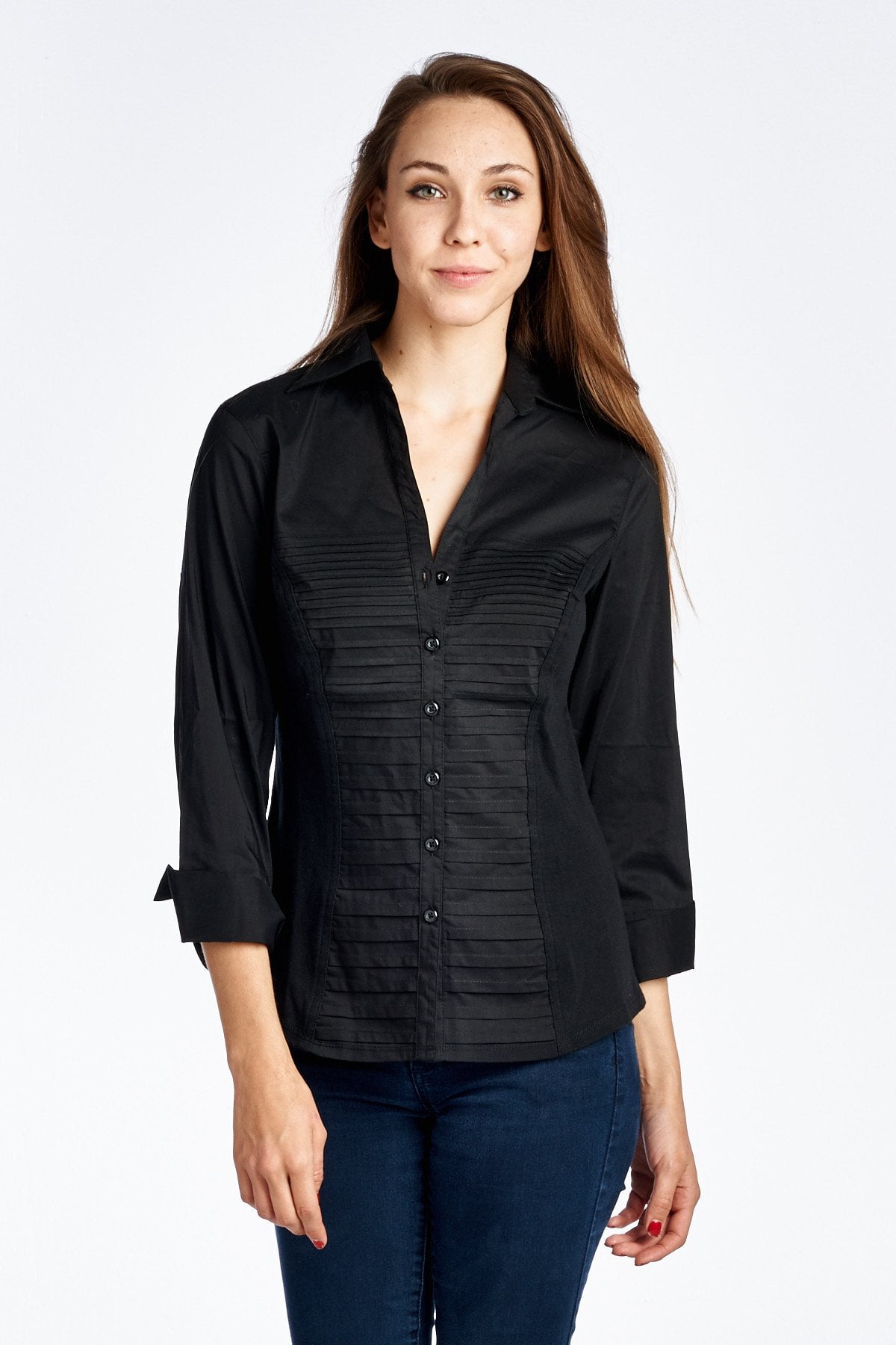 Zac Rachel Women's Button Down Knit to Woven Pleated Shirt Black