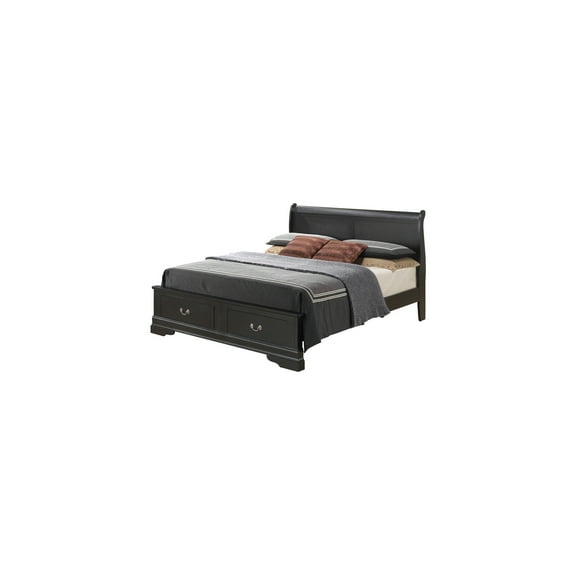 Full Storage Sleigh Bed, Black Wood Bed Frame with Drawers