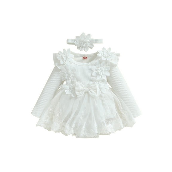 BemeyourBBs Newborn Baby Girl Romper Dress Floral Embroidery Lace Tulle Tutu Dress Long Sleeve Fairy Girls Birthday Princess Dresses Headband Infant Spring Summer Fall Clothes Photography Outfits