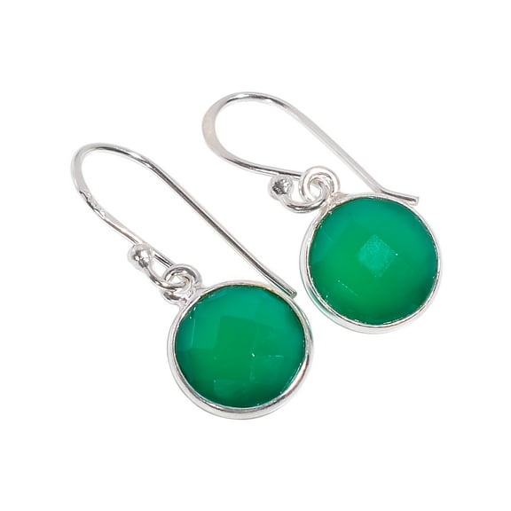 SATYAVIE JEWELLERY 925 Sterling Silver Drop Earrings Natural Round Cut Green Ony Gemstone Earrings for Women