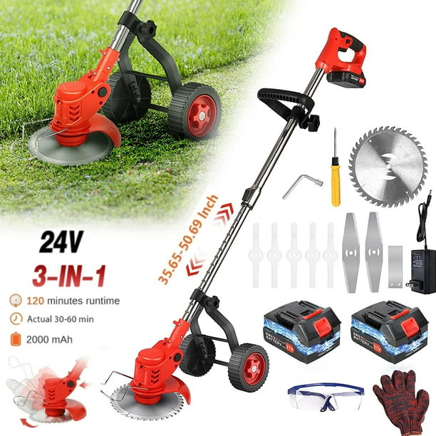 PRAXO Cordless Weed Wacker 3in1 Brush Cutter Grass Trimmer with Upgraded Wheels,24V Electric