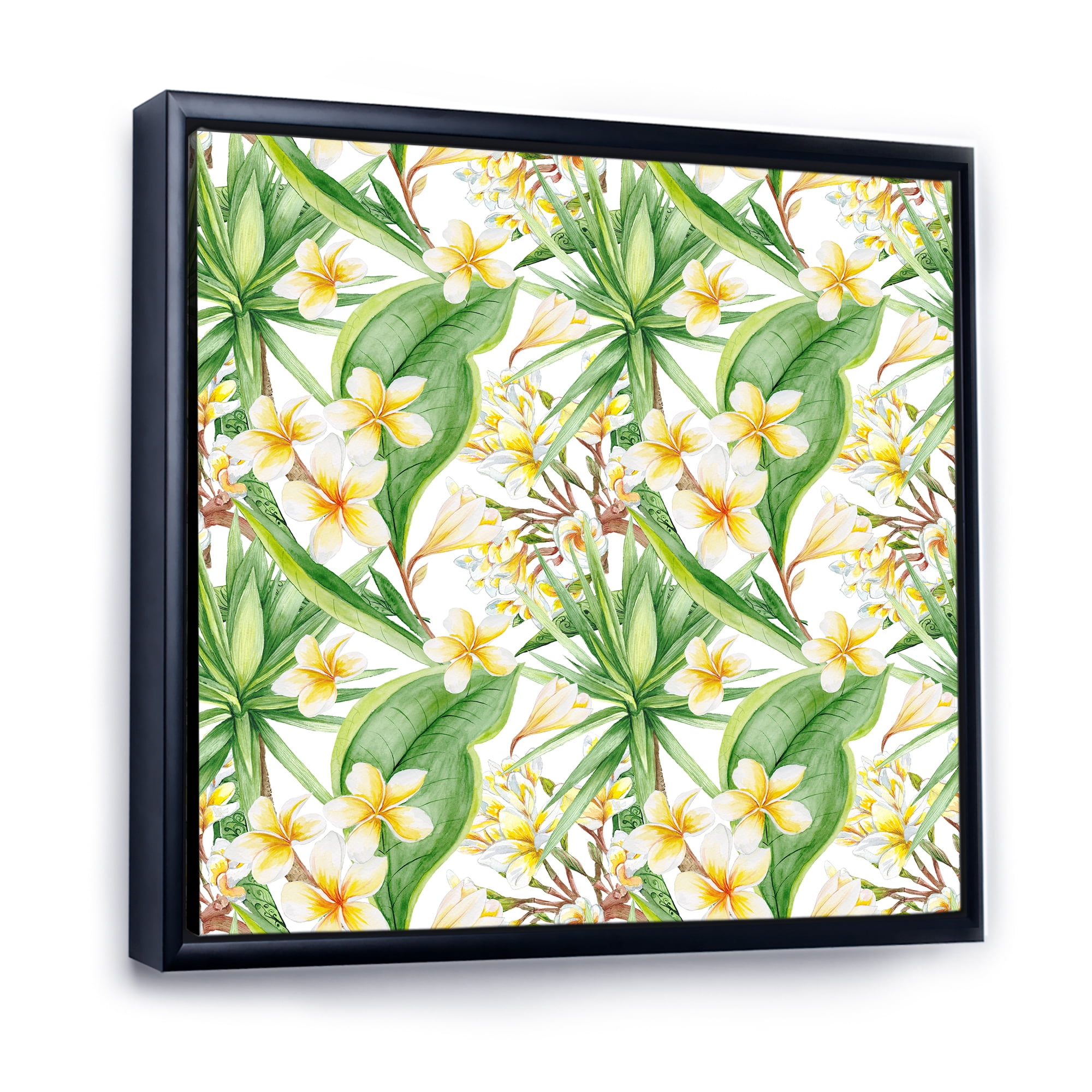 Designart 'Yellow Flowers and Tropical Foliage IX' Modern Framed Canvas Wall Art Print