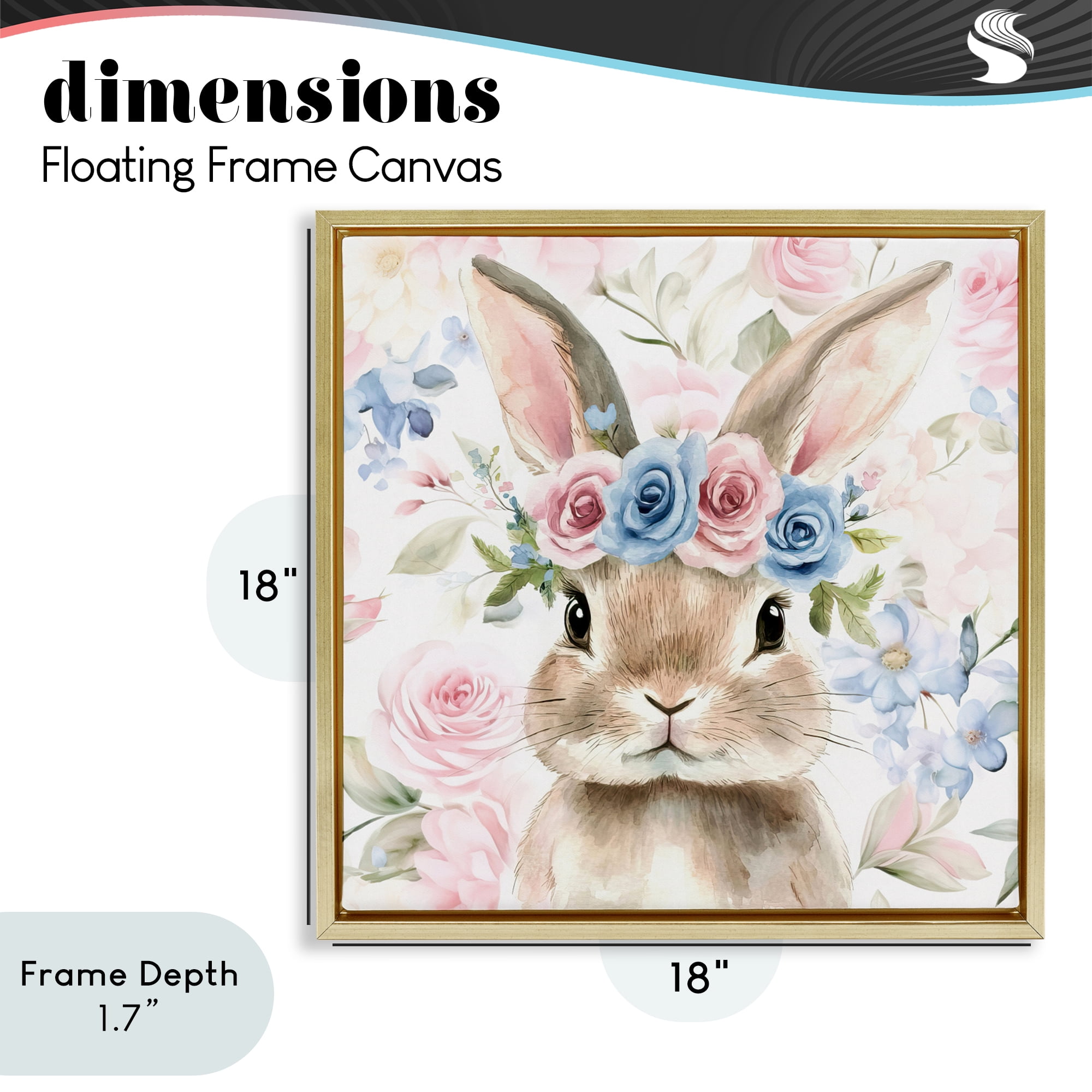 Stupell Industries Flower Power Bunny Gold Framed Floater Canvas Wall Art, design by Tina LeCour