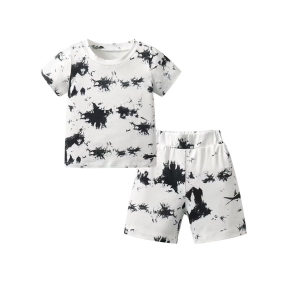 Toddler Baby Boys Summer Tie Dye Short Sleeve Top Shorts Outfits Sets White 9-12 Months