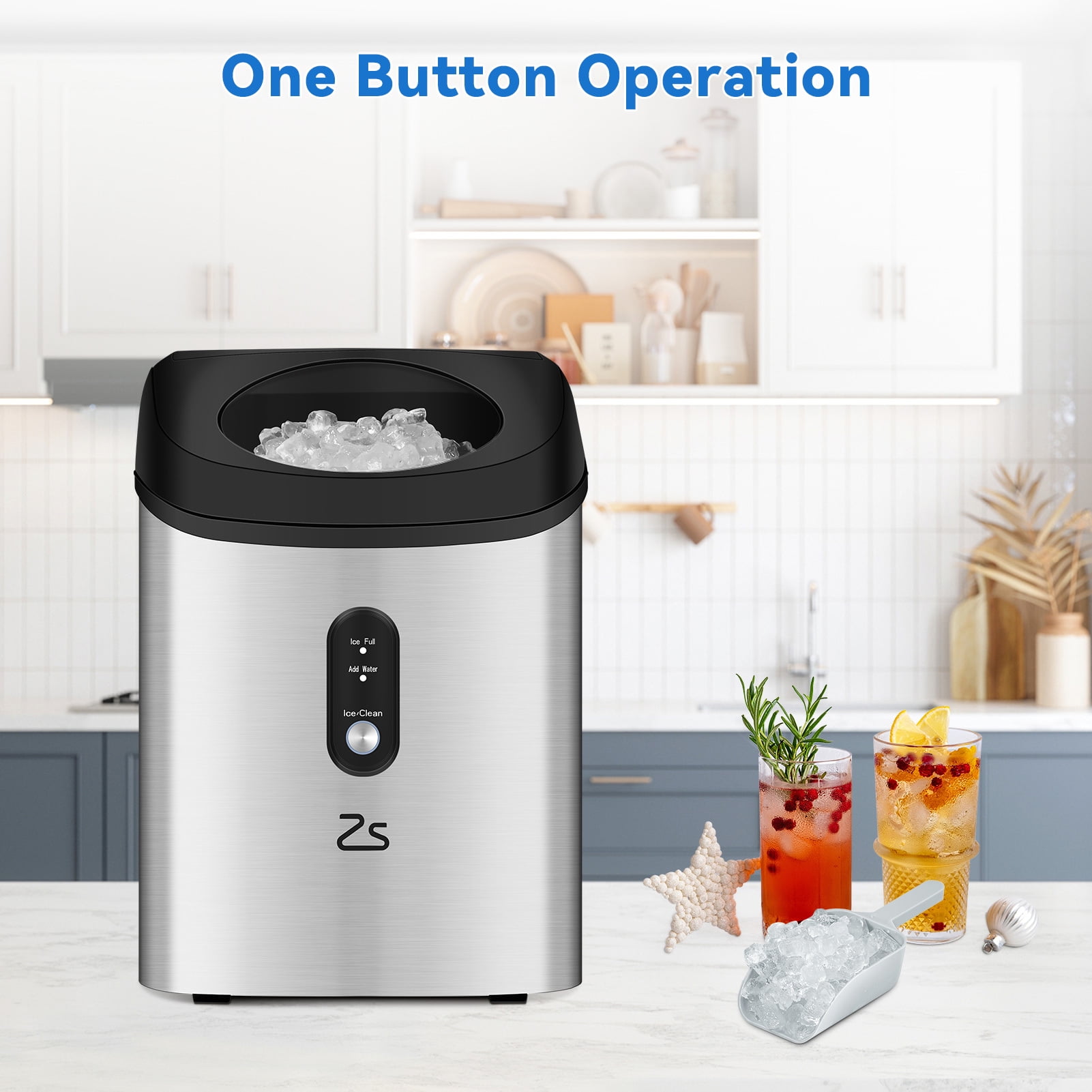 WHIZMAX 44Lbs/24H Crunchy Chewable Nugget Ice Maker Countertop, Portable with Ice Scoop, Size: 9.5 x 13.2 x 15.4, Silver