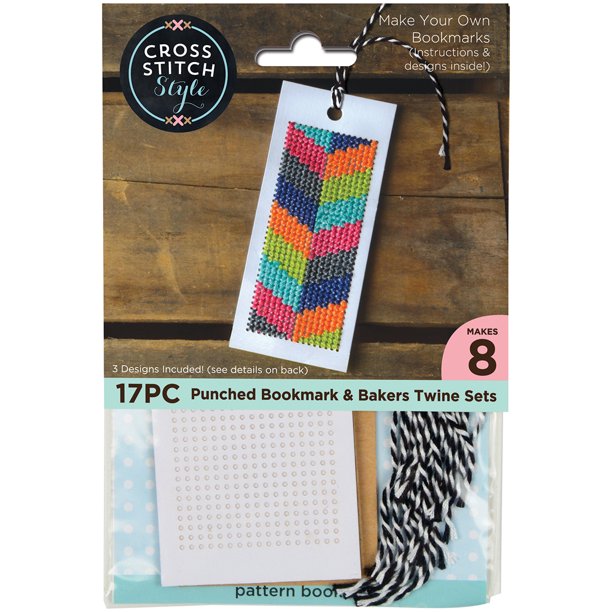 Cross Stitch Style 4.75"x2" Punched Bookmarks & Twine Kit, 17 Piece