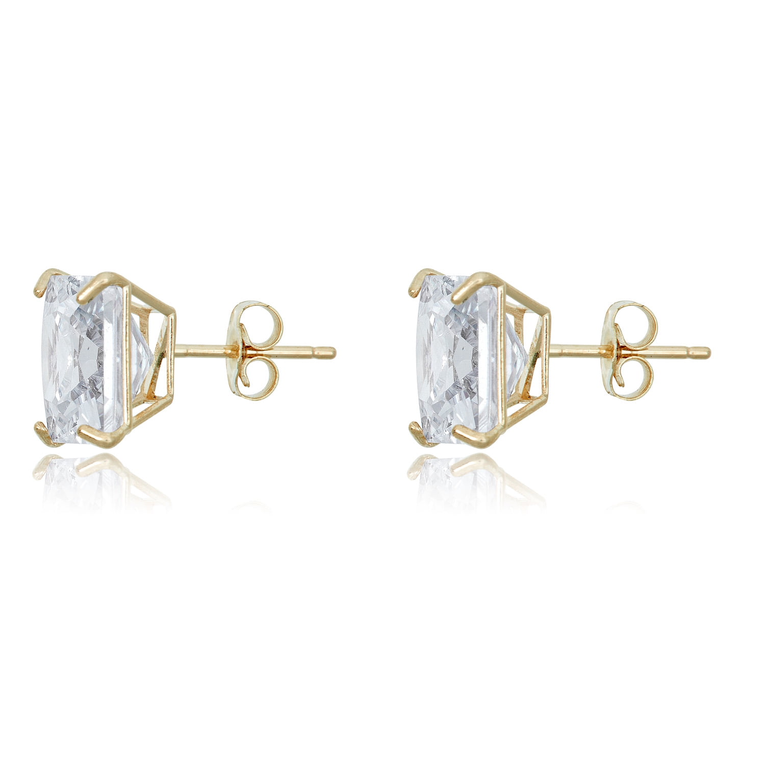 AVORA 10K Yellow Gold 8mm Princess Cut Simulated Diamond CZ Stud Earrings