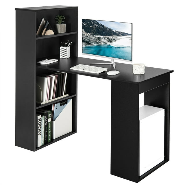 Costway Computer Desk Writing Workstation Office w/6-Tier Storage Shelves Black