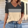 thumbnail image 2 of Turilly Women's Puff Sleeve Color Block Top Fashion Ladies V-Neck Button Detail Summer T-Shirt, 2 of 6