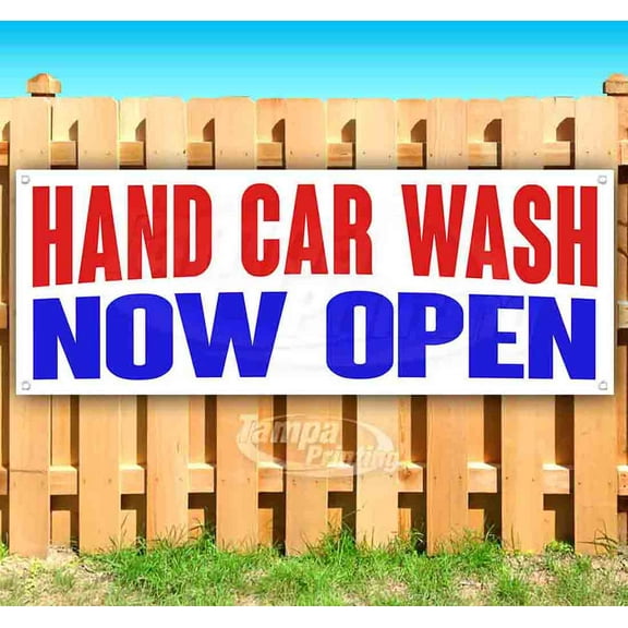 Hand Car Wash Now Open 13 oz Vinyl Banner With Metal Grommets